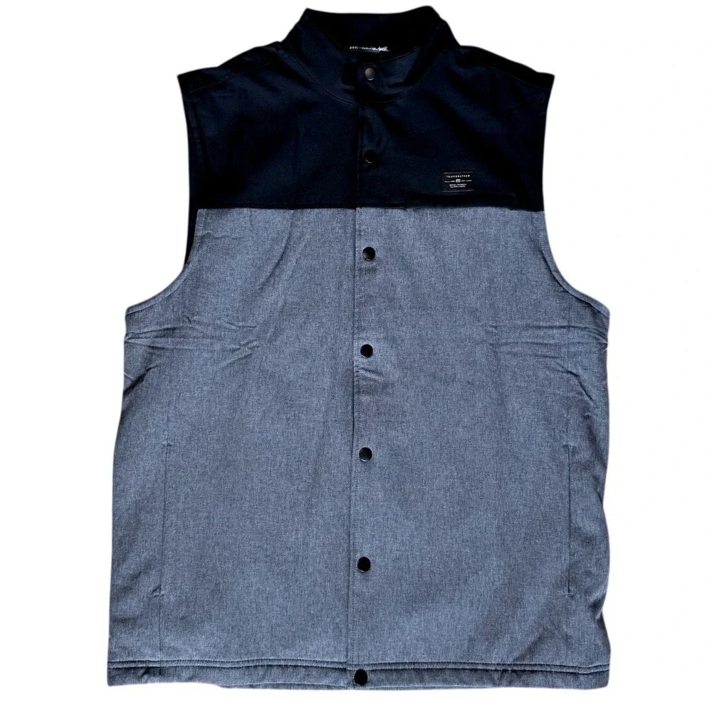 Travis Mathew Mens Large‎ Black Gray Navigational Report Quilted Vest NWT Golf
